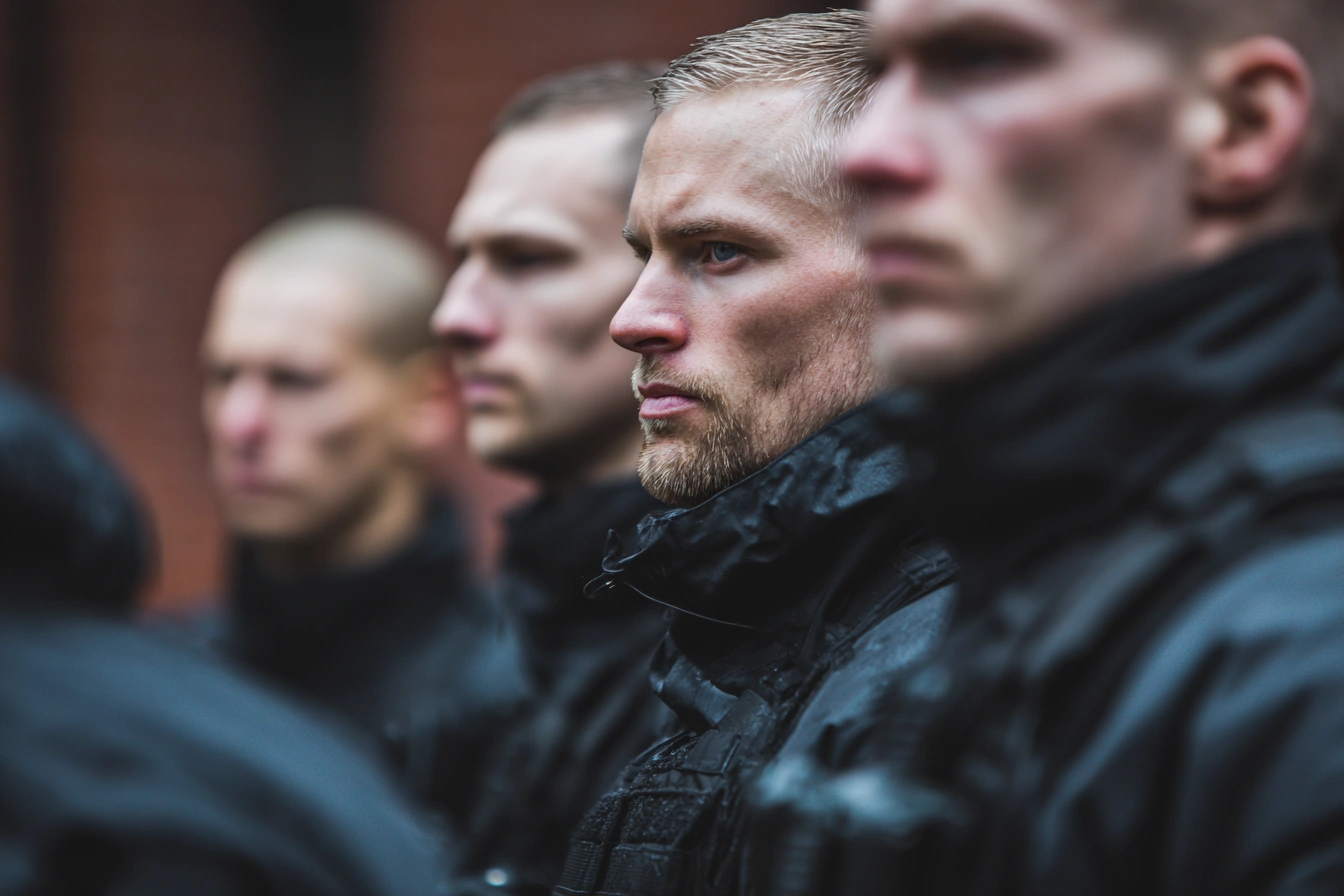 Close protection professionals standing in formation during training exercise